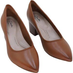 Clarks Ellanie Hope Pointed Toe Block Heel Pumps Brown Women's US 6.5M